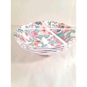 NEW Set Of 4  MELAMINE Salad Soup Bowls  Floral Theme 7.5"